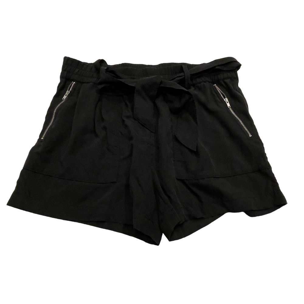 Sundance Melina Belted Paperbag Waist Short 8 Black Tencel Zipper-Pocket Pull On - Picture 1 of 10